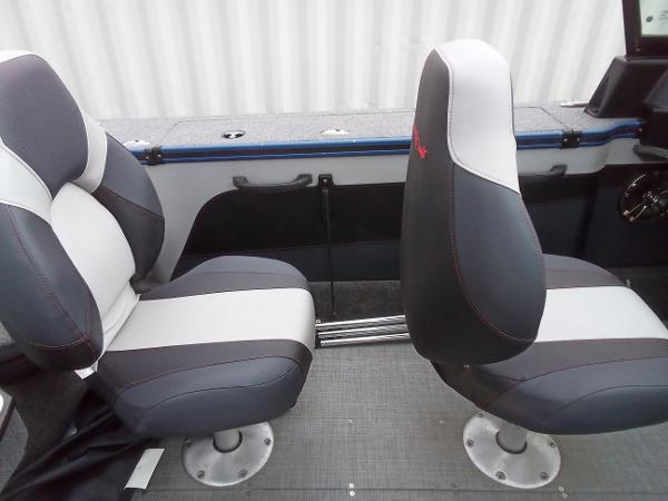 Slide: The Image of 2022 Alumacraft Edge 175 Sport boat interior with two cushioned seats. - 8