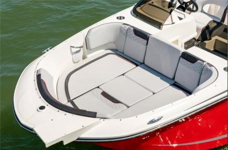Slide: The Image of 2024 Bayliner Element M19 boat with spacious seating area on the water. - 3