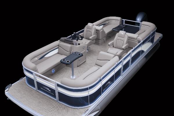 Slide: The Image of 2023 Bennington 22SSR pontoon boat with luxurious seating and modern design. - 12