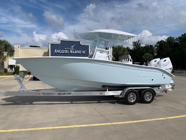 Slide: The Image of 2024 Cape Horn 24 XS boat on trailer at Anglers Marine NC dealership. - 0