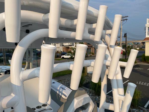 Slide: The Image of 2024 Cape Horn 34 XS boat with multiple rod holders. - 25