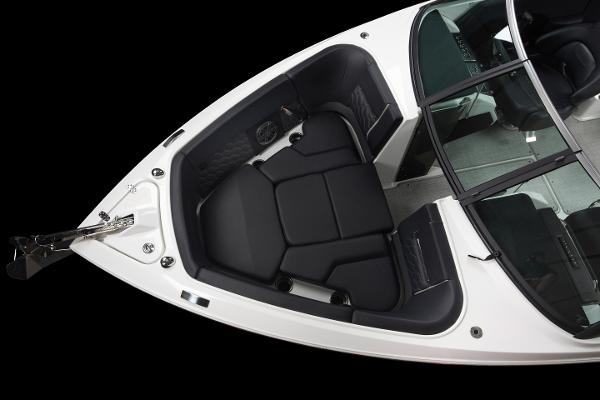 Slide: The Image of 2023 Four Winns H2 OB boat interior, black seating, and sleek design. - 29