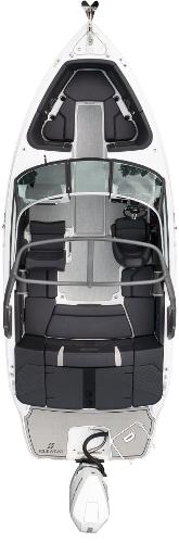 Slide: The Image of 2023 Four Winns H2 OB boat, top view, sleek design, black and white interior. - 39