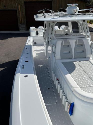 Slide: The Image of 2022 Freeman 37 VH boat with spacious deck and modern seating. - 14