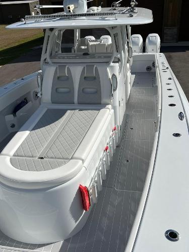 Slide: The Image of 2022 Freeman 37 VH boat with spacious deck and modern seating. - 15