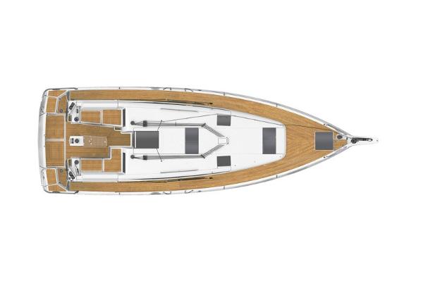 Slide: The Image of Top view of 2025 Jeanneau Sun Odyssey 440 sailboat, showcasing deck layout and design. - 48