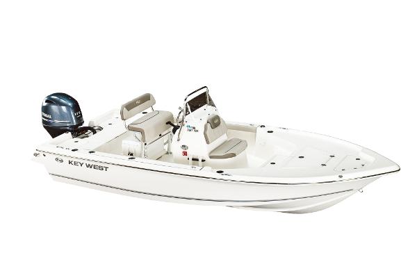 Slide: The Image of 2024 Key West 188 Bay Reef boat, white hull, center console, outboard motor. - 37