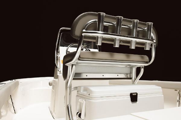 Slide: The Image of 2024 Key West 188 Bay Reef boat interior with seating and storage. - 38