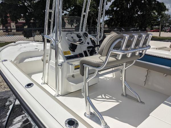 Slide: The Image of 2024 Key West 188 Bay Reef boat console and seating area. - 7