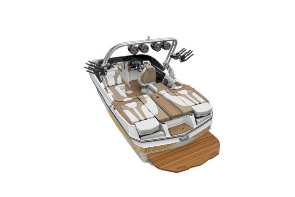 Slide: The Image of 2023 MasterCraft XT20 boat with luxurious seating and advanced wakeboard tower. - 23