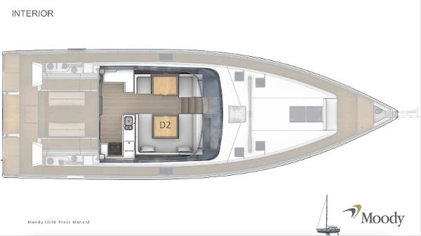 Slide: The Image of Interior layout of 2025 Moody 48 Deck Saloon yacht, featuring spacious living and dining areas. - 18