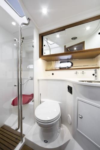 Slide: The Image of Modern bathroom in 2025 Nimbus 405 Coupé yacht with shower and toilet. - 13