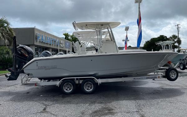 Slide: The Image of 2024 Pathfinder 2400 Open boat on trailer at Palmetto dealership. - 1
