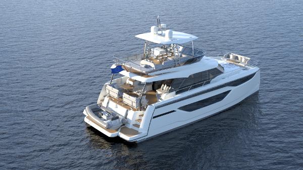 Slide: The Image of Prestige M48 2025 luxury yacht cruising on calm waters. - 2
