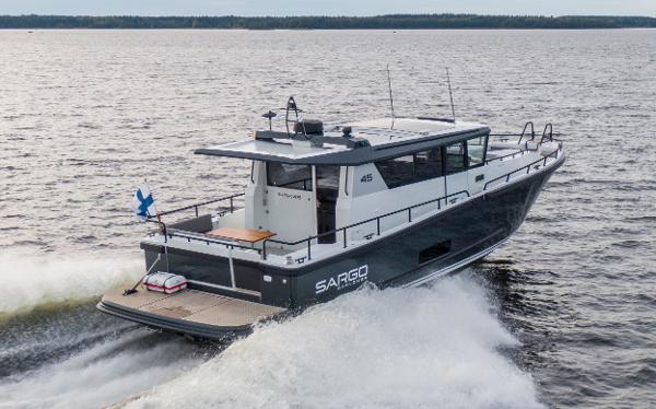 Slide: The Image of Sargo 45 Cat A 2025 motor yacht cruising on open water. - 1