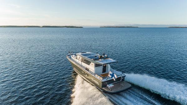 Slide: The Image of Sargo 45 Cat A 2025 motorboat cruising on open water. - 4