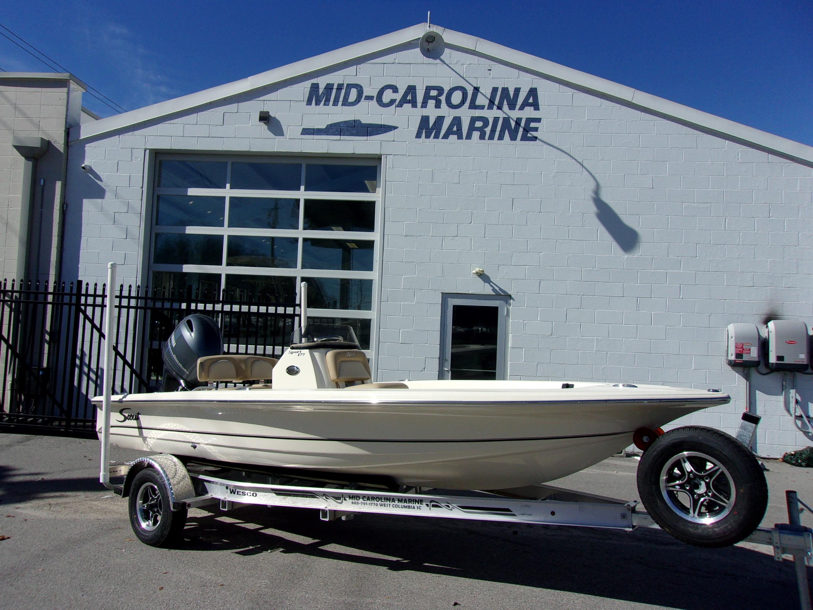 Slide: The Image of 2024 Scout 177 Sport boat at Mid-Carolina Marine dealership. - 1