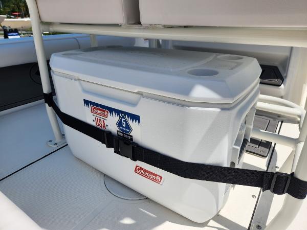 Slide: The Image of 2023 Sea Born FX22 Bay boat with Coleman cooler secured on deck. - 7