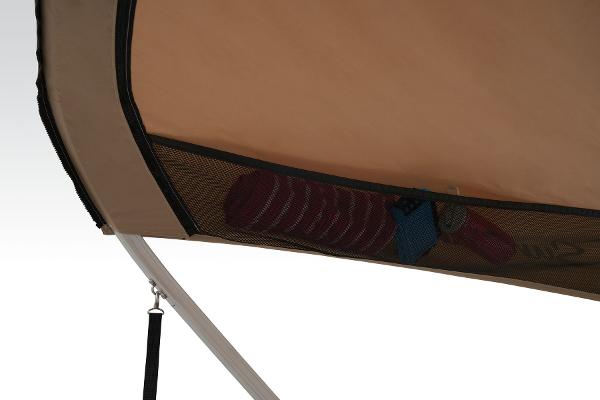 Slide: The Image of Sun Tracker Party Barge 20 DLX 2024 bimini top storage net with accessories. - 25