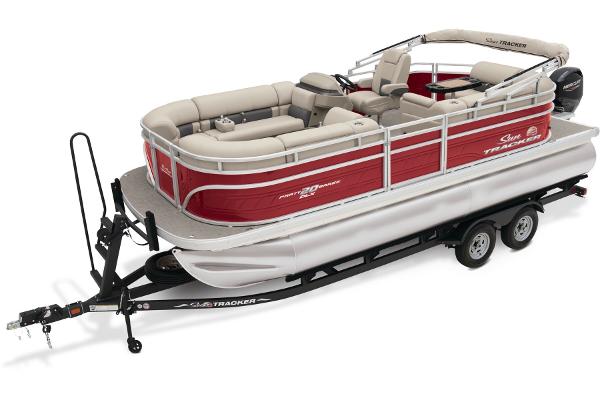 Slide: The Image of 2024 Sun Tracker Party Barge 20 DLX pontoon boat on trailer. - 5