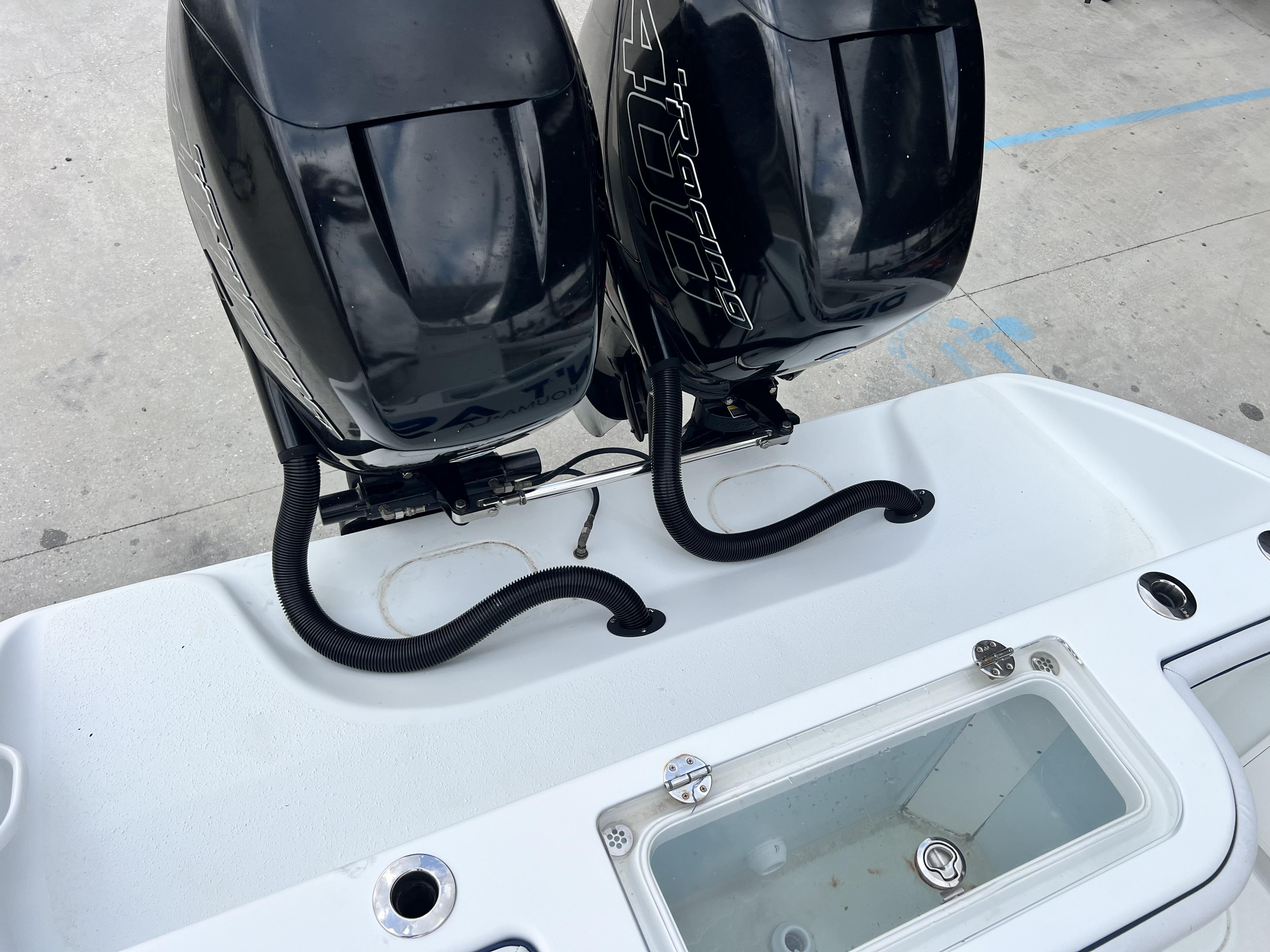 Slide: The Image of 2018 Yellowfin 29 boat with twin 400 horsepower outboard engines. - 23