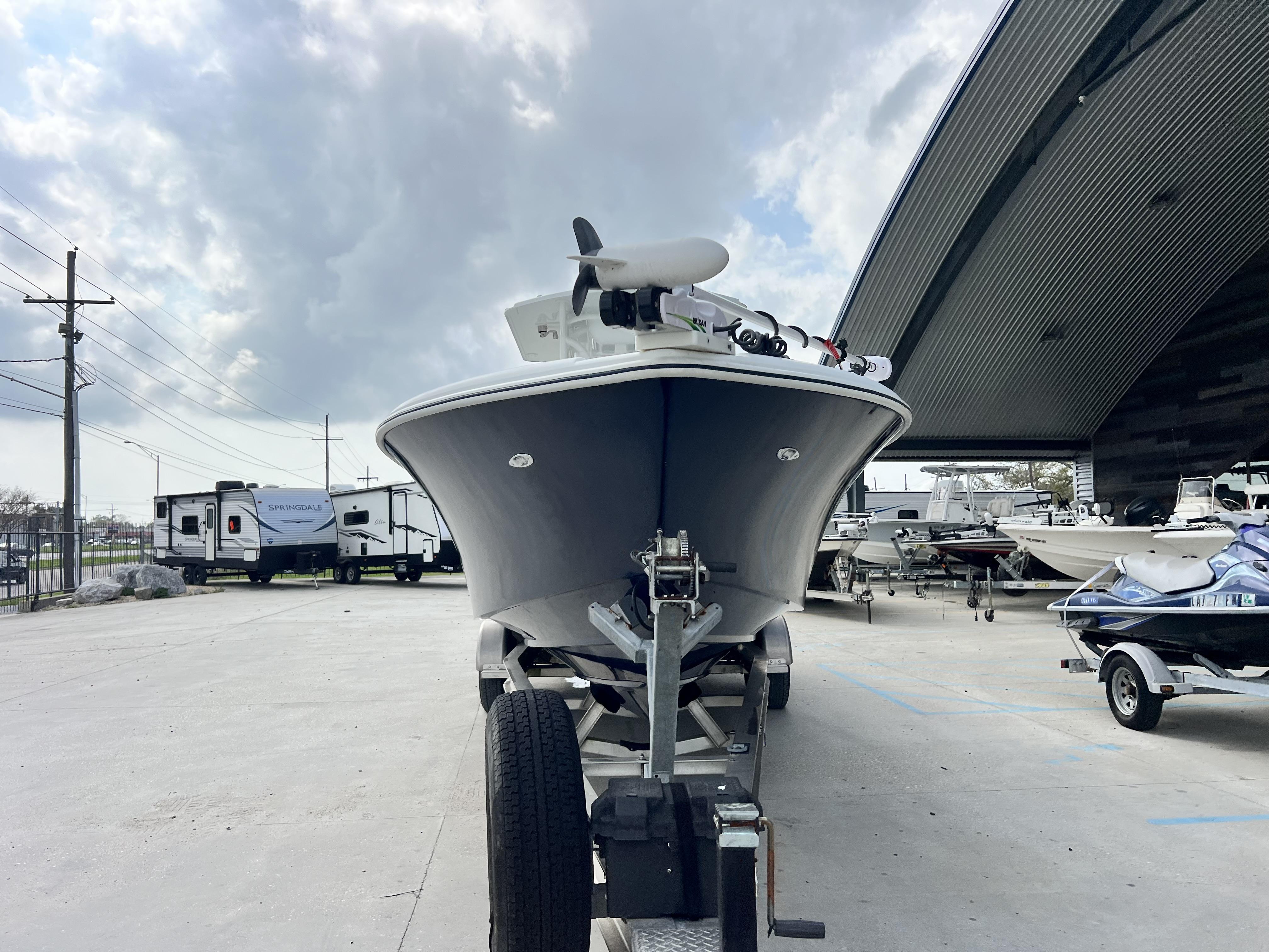Slide: The Image of 2018 Yellowfin 29 boat on trailer in storage facility. - 24