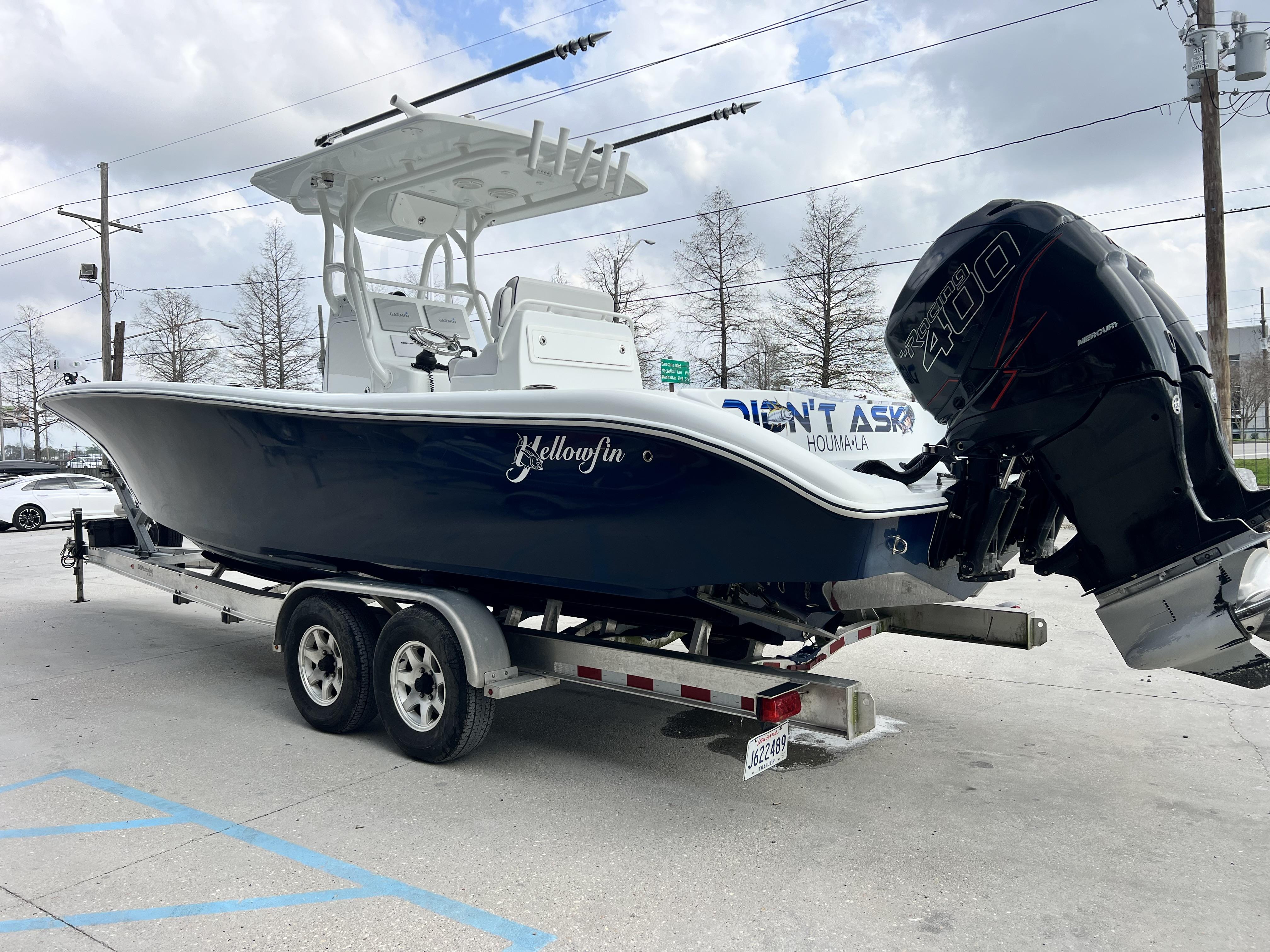 Slide: The Image of 2018 Yellowfin 29 boat on trailer with Mercury 400 outboard engine. - 3